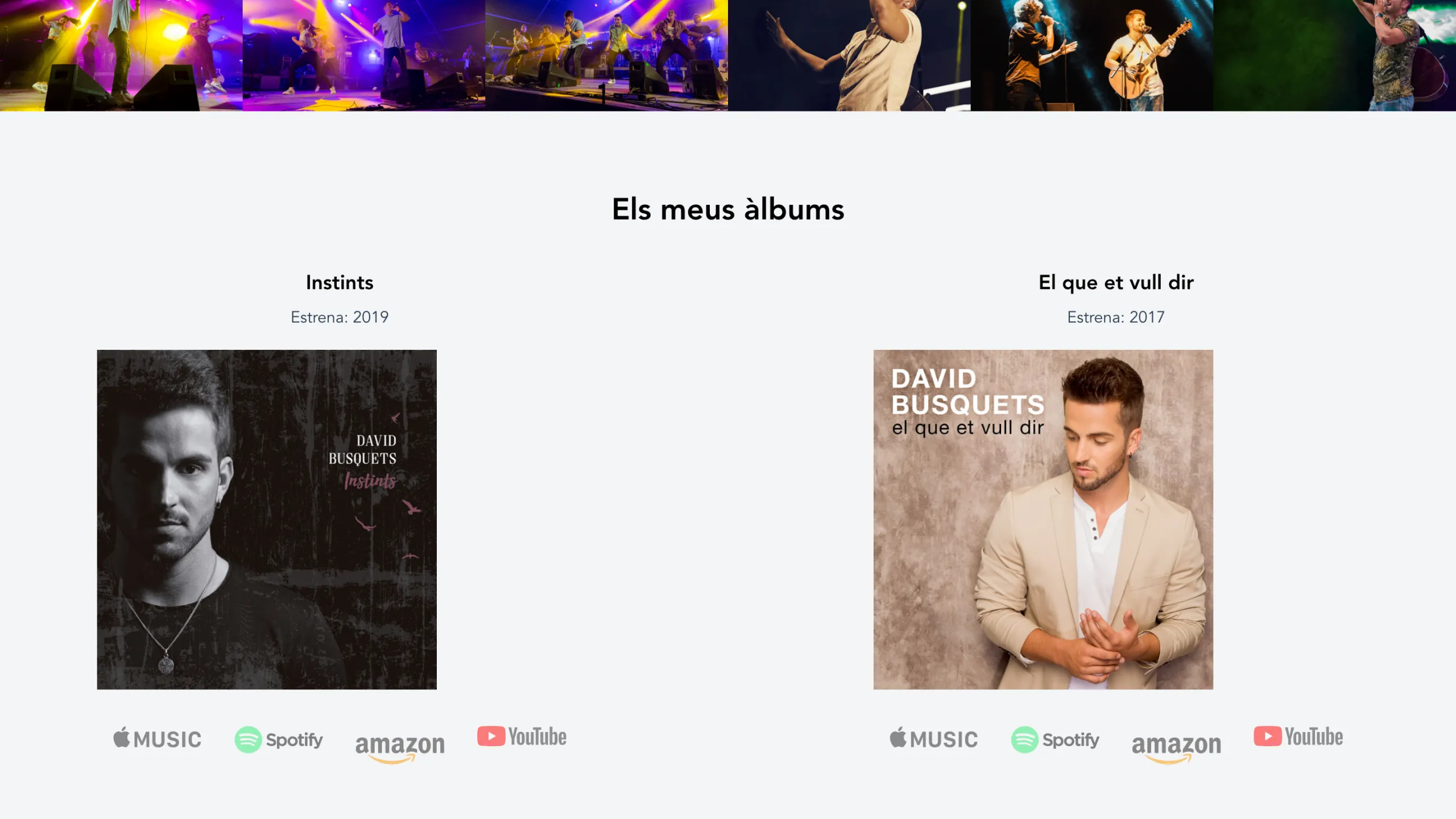 Secció d'àlbums amb enllaços a les plataformes de música